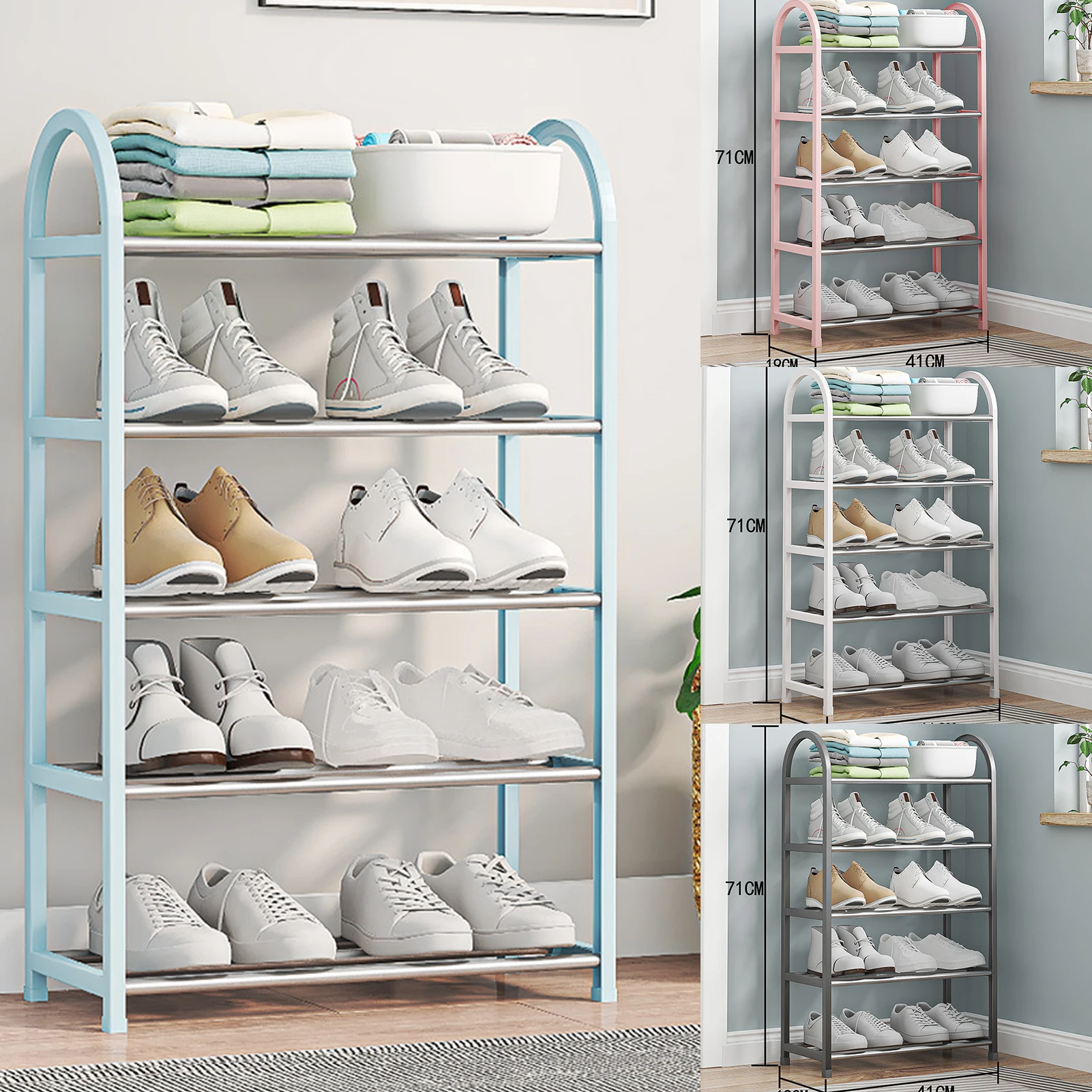 4 Tier Metal Shoe Rack Multi-Function Plant Rack Flower Stand Dorms Bedroom Hallway Bathroom Balcony Organiser Shelf For Home